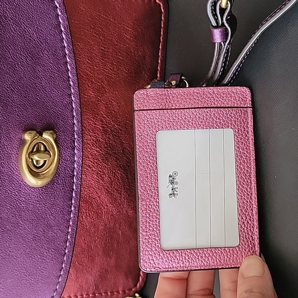 COACH PARKER Metallic Color Block Purple Leather Top Handle Crossbody Set EUC - Picture 6 of 11